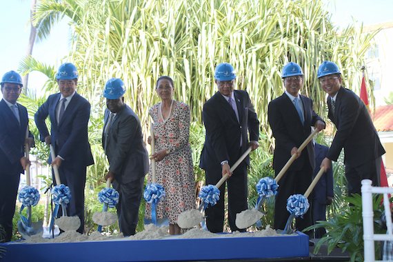 A groundbreaking ceremony for The Pointe Hotel and Resort was held at the British Colonial Hilton Hotel yesterday. Scores of guests, including numerous dignitaries, government officials, and China Construction America (CCA) representatives were in attendance to witness the event. Officially breaking ground at the event were (from the left), CCA Bahamas Senior VP Daniel Liu; CCA President and Chairman Ning Yuan; Deputy Prime Minister Philip Brave Davis; Governor General Dame Marguerite Pindling; Prime Minister Perry Christie; Chinese Ambassador to The Bahamas Juan Guisen; and CCA Bahamas VP Tiger Wu.