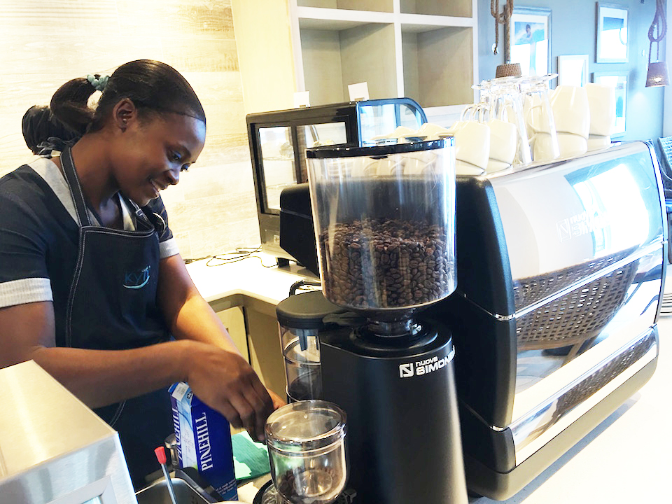 Serving up espresso at Kyma.