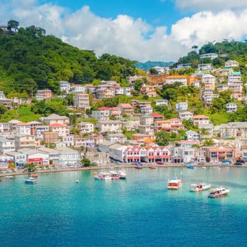 st george's harbor in grenada, one of the prettiest bays in the region.