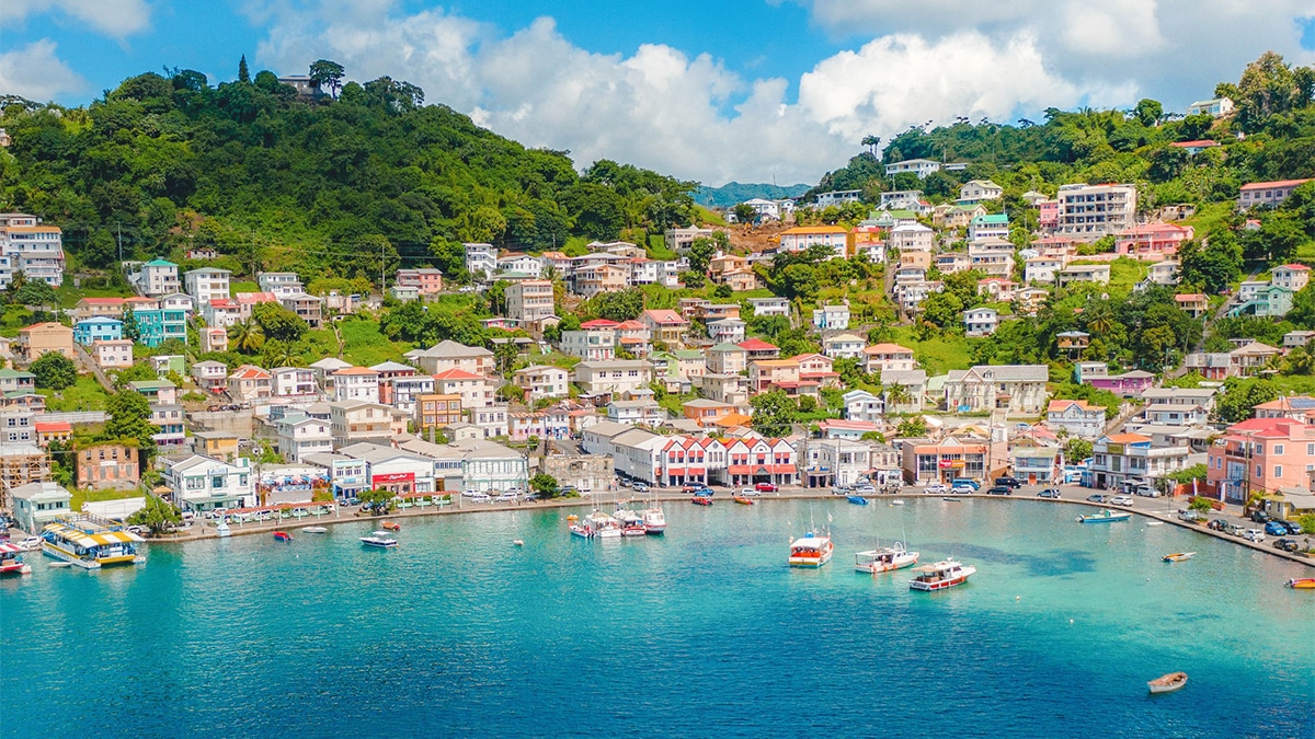 st george's harbor in grenada, one of the prettiest bays in the region.