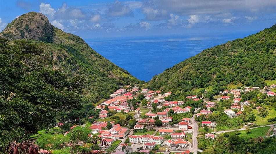 the caribbean island of saba from above.