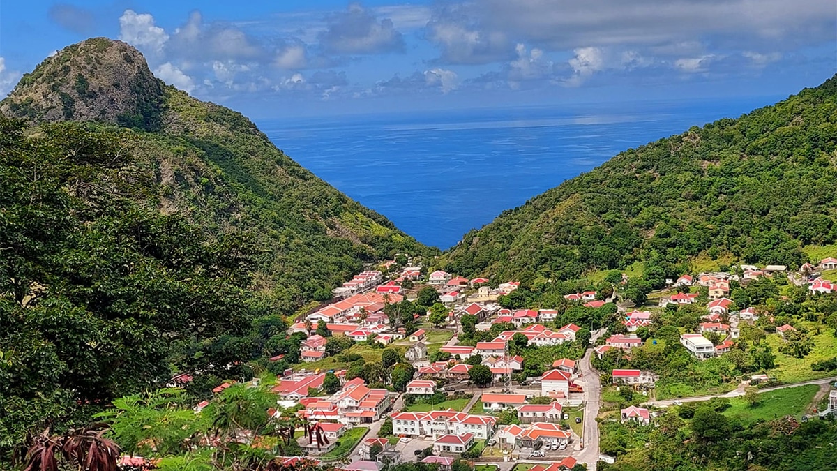 the caribbean island of saba from above.
