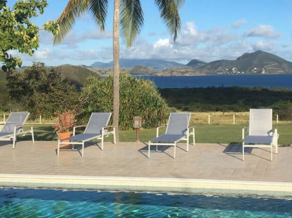 mount nevis hotel, with st kitts in the background.