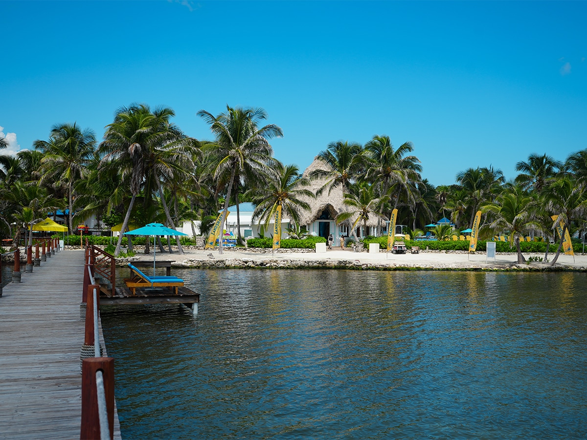 on the water near the dock