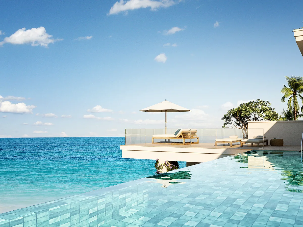 a plunge pool room at the six senses with view of ocean