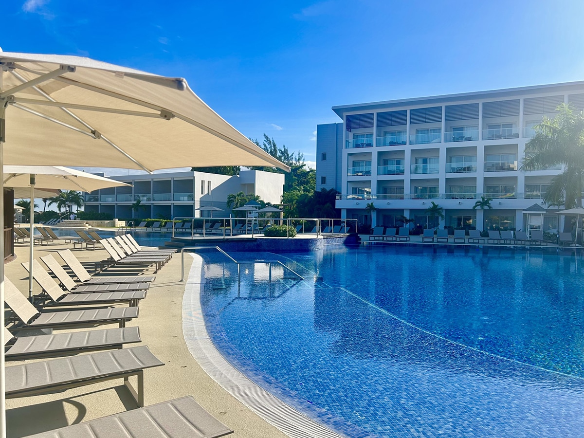 the pool area blue with umbrella