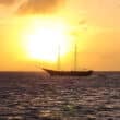 aruba setting sun yellow with boat in background