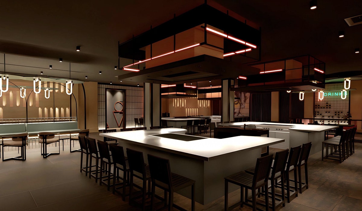 fusion restaurant with table and lights