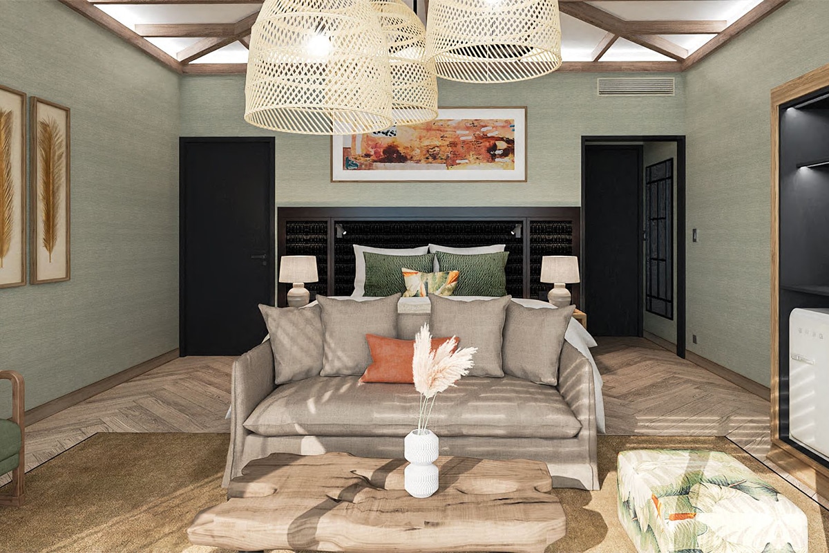 beachfront room with furniture