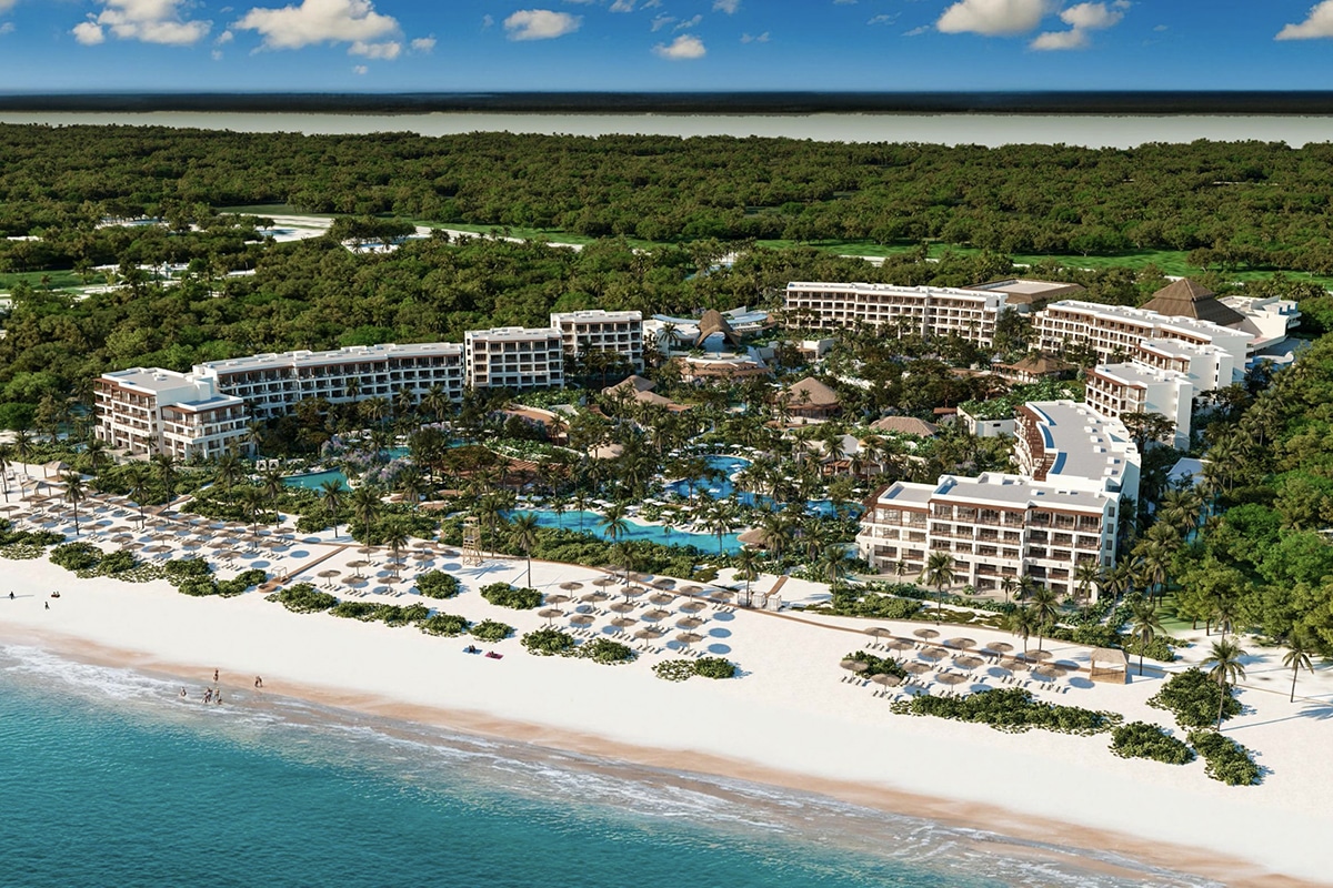 aerial view of beach and resort