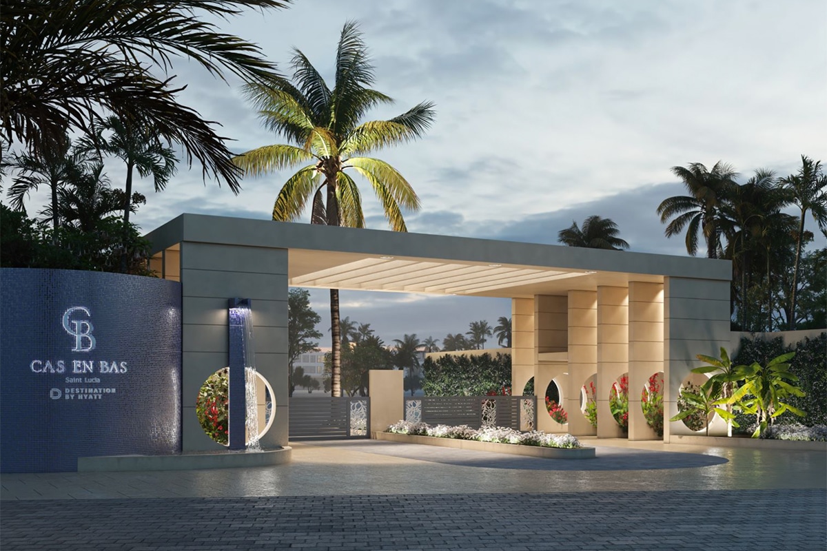 rendering of entrance with palm trees