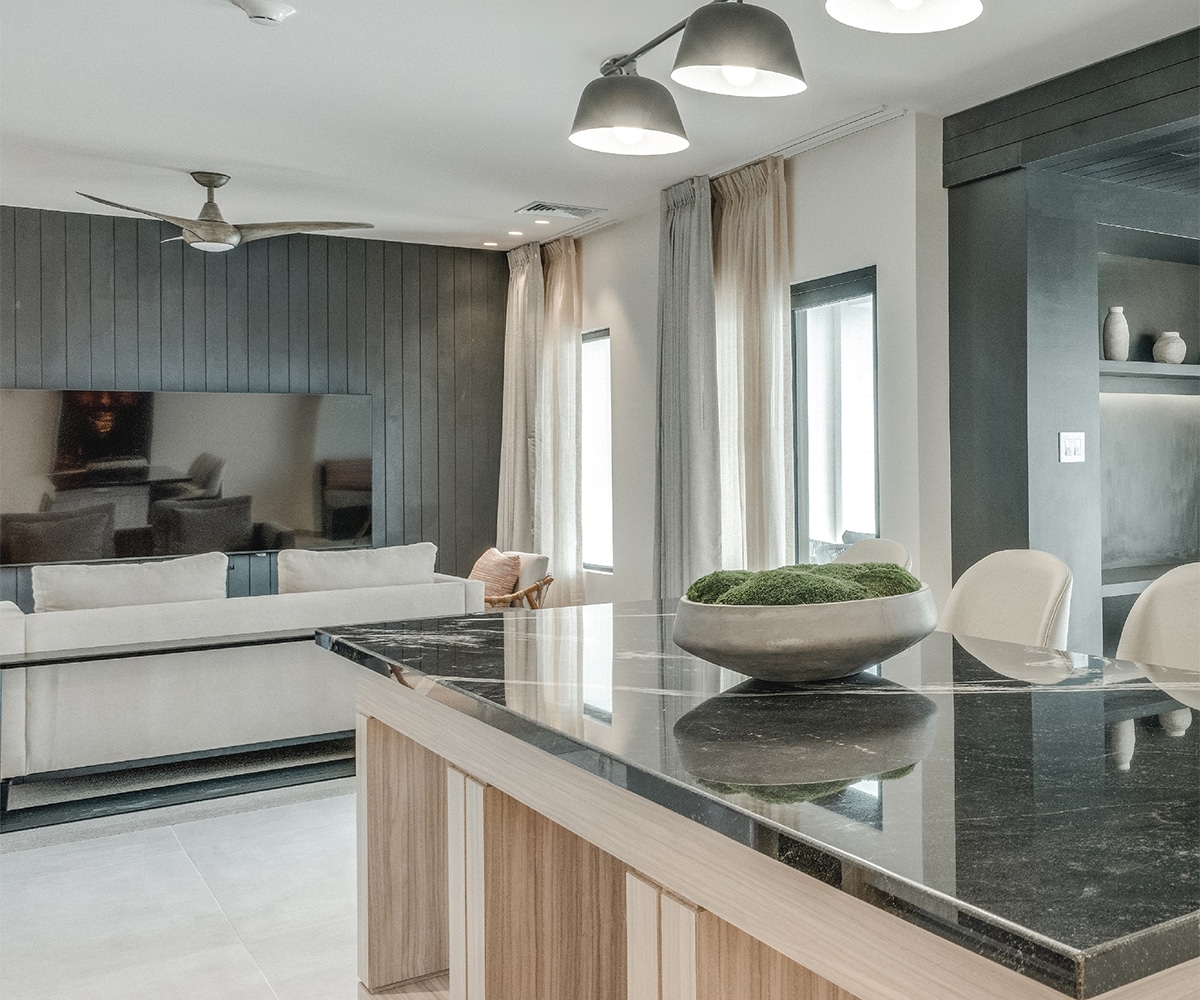 penthouse at belize city hotel with kitchen and lamps