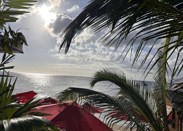 speightstown barbados with red umbrellas