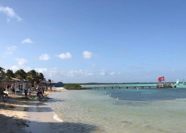 lac bay with beach shacks
