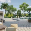 pool with palm tree and bar