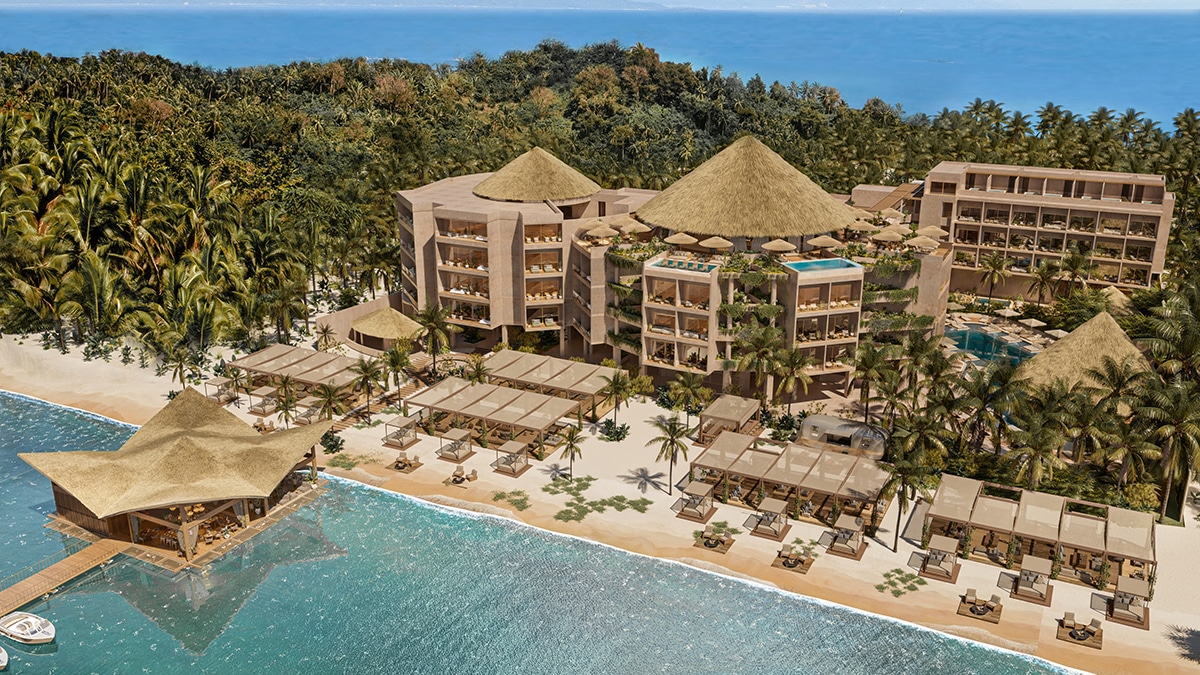 marriott all-inclusive isla mujeres beach and buildings