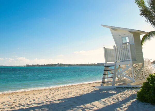 nassau paradise island beach with lifeguard station