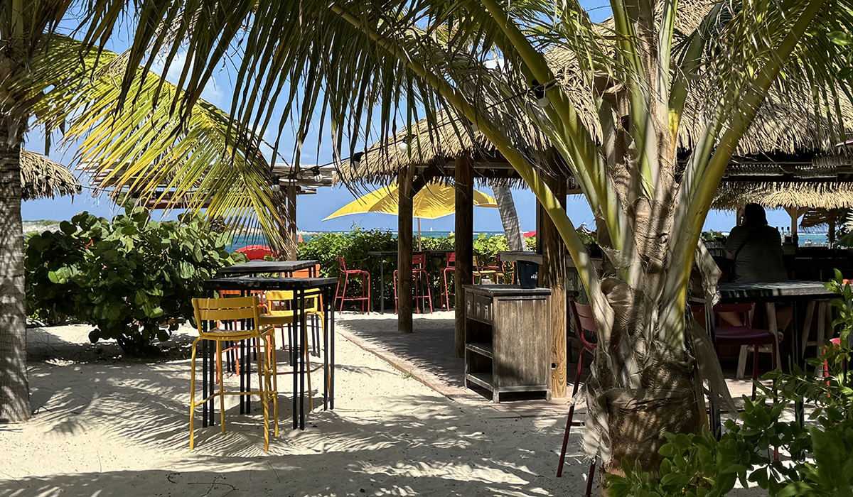 beach bar with palm trees cj photo