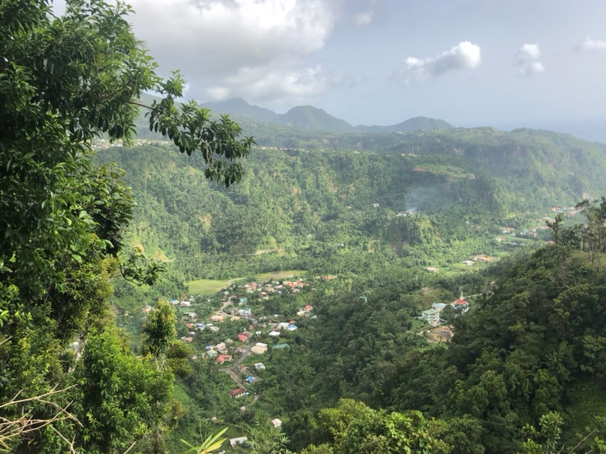 a village surrounded by green hills in dominica
