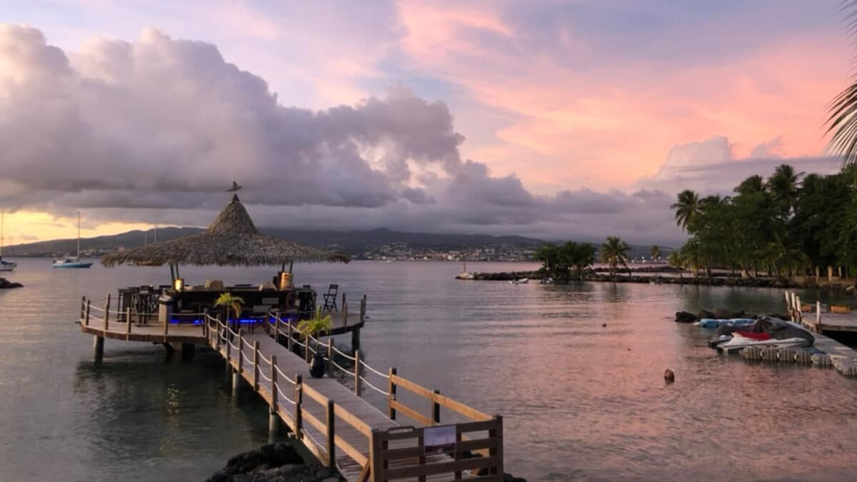 tiki bar over the water in martinique caribbean