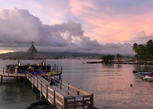 tiki bar over the water in martinique caribbean