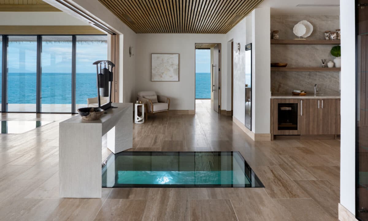 glass bottom floor at new overwater spa in bvi