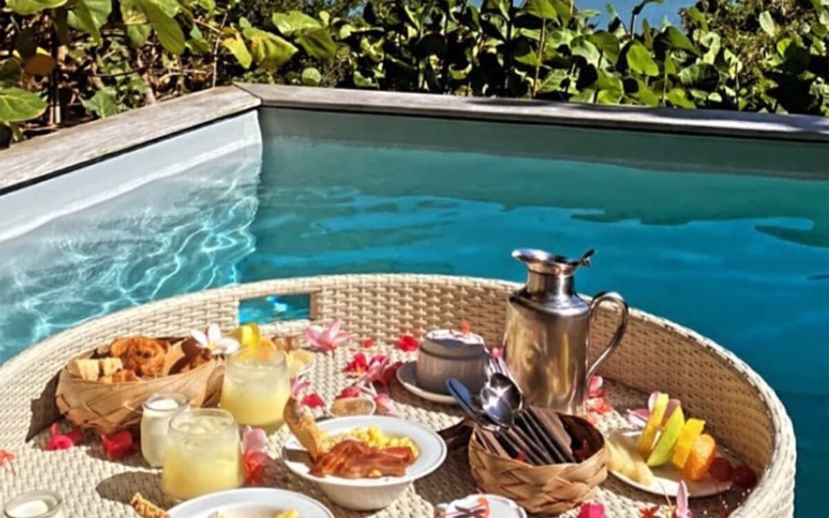 floating breakfast at a caribbean hotel