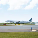 The first Porter flight from Toronto to The Bahamas lands at Lynden Pindling International Airport.