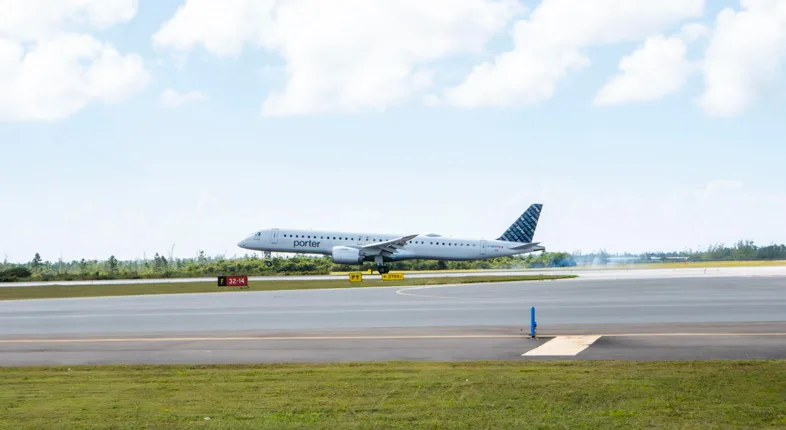 The first Porter flight from Toronto to The Bahamas lands at Lynden Pindling International Airport.