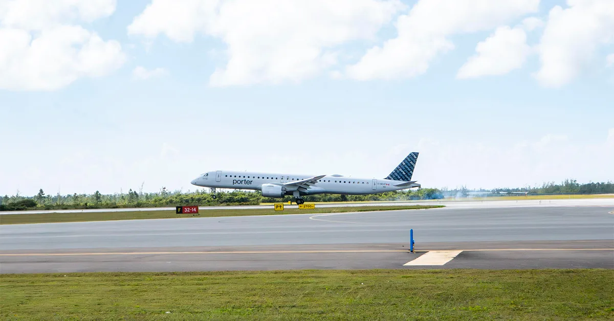 The first Porter flight from Toronto to The Bahamas lands at Lynden Pindling International Airport.