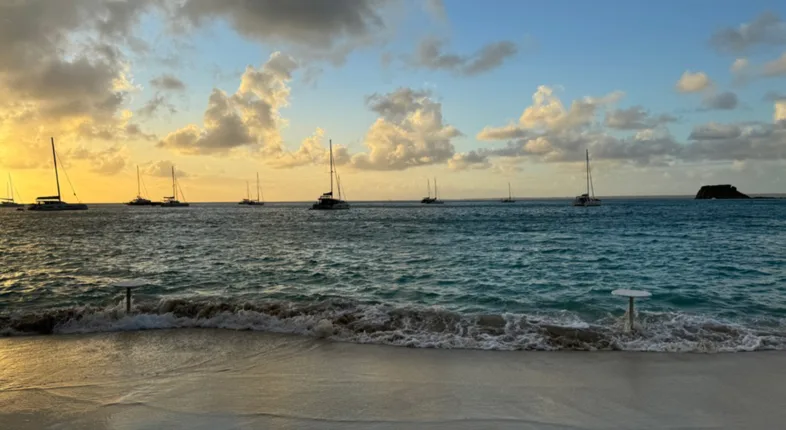 A beach on the French side.