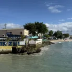 beach town with bridge
