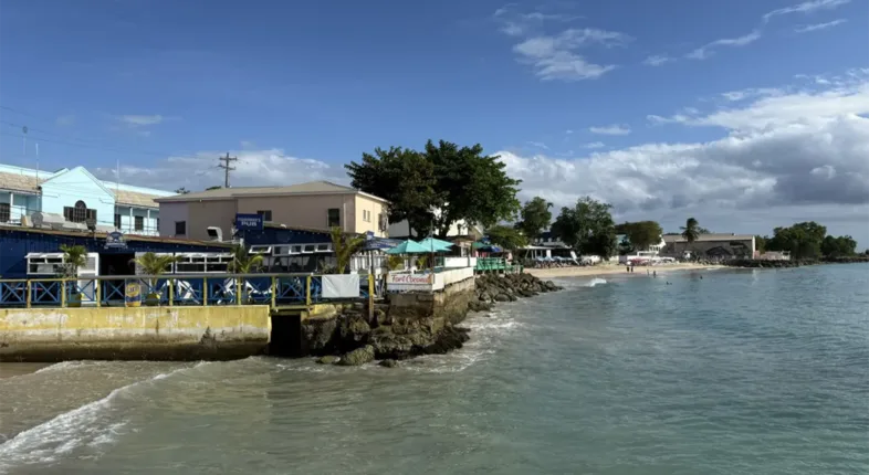 beach town with bridge